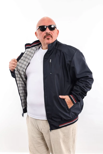 Büyük Beden Klasik Fermuar Mevsimlik Erkek Mont & Ceket Lacivert - 2