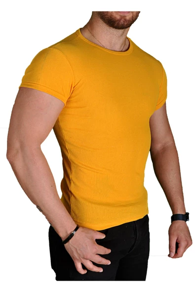 Likralı Erkek Tişört Sarı - 2