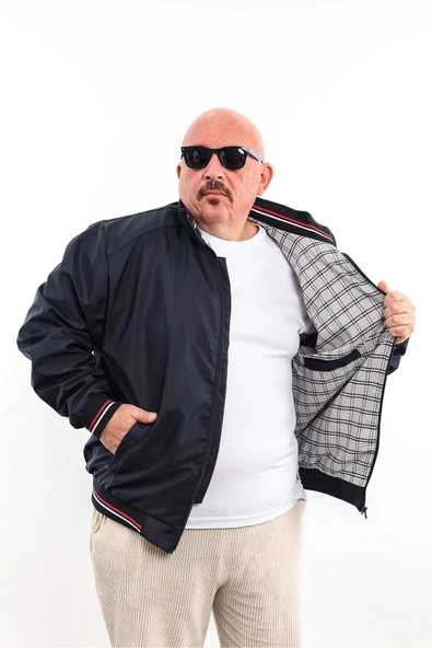 Büyük Beden Klasik Fermuar Mevsimlik Erkek Mont & Ceket Lacivert - 3