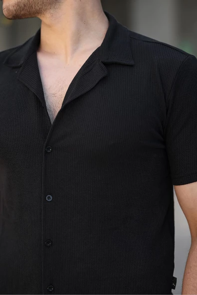 İnce Çizgili Erkek Gömlek Siyah - 3