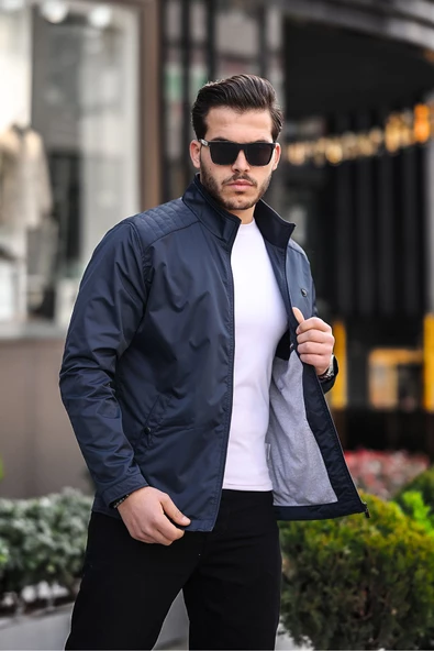 Omuz Detaylı Mevsimlik Erkek Mont Lacivert - 2