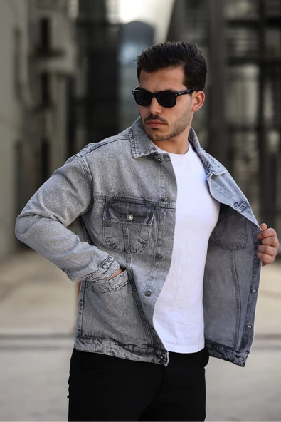 4 Cepli Erkek Kot Ceket Gri - 2