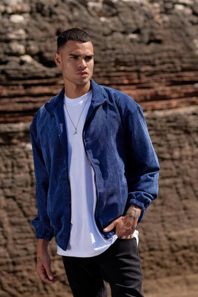 Kadife Oversize Erkek Mont & Ceket Mavi - 5