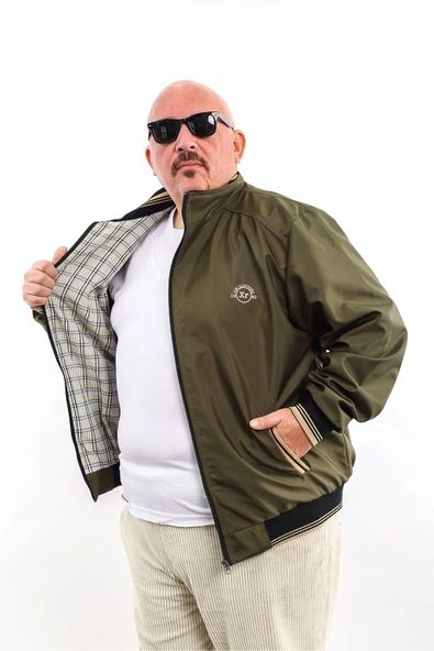 Büyük Beden Nakış Armalı Mevsimlik Erkek Mont & Ceket Yeşil Taba - 4