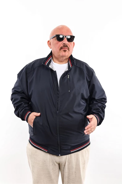 Büyük Beden Klasik Fermuar Mevsimlik Erkek Mont & Ceket Lacivert - 4