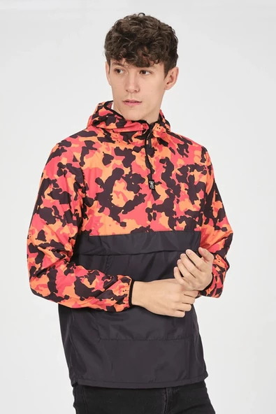 İxir Kanguru Cepli Yağmurluk Kırmızı Siyah Kamuflaj - 3