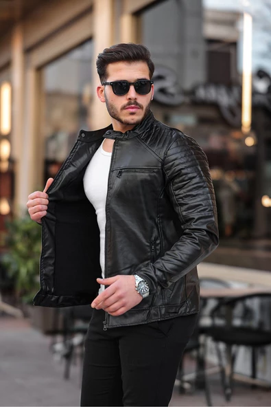 Omuz Detaylı Deri Mont & Ceket Siyah - 2