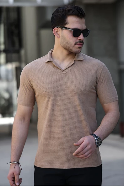 Burgu Desen Polo Yaka Erkek Tişört Kahve - 2