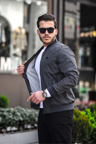 Göğüs Arma Detaylı Mevsimlik Erkek Mont Antrasit - 3