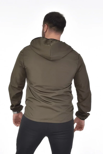 İxir Kanguru Cepli Yağmurluk Haki Yeşil Düz - 4