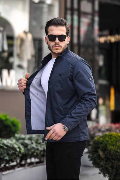 Omuz Detaylı Mevsimlik Erkek Mont Lacivert - 3