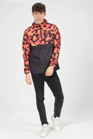 İxir Kanguru Cepli Yağmurluk Kırmızı Siyah Kamuflaj - 4