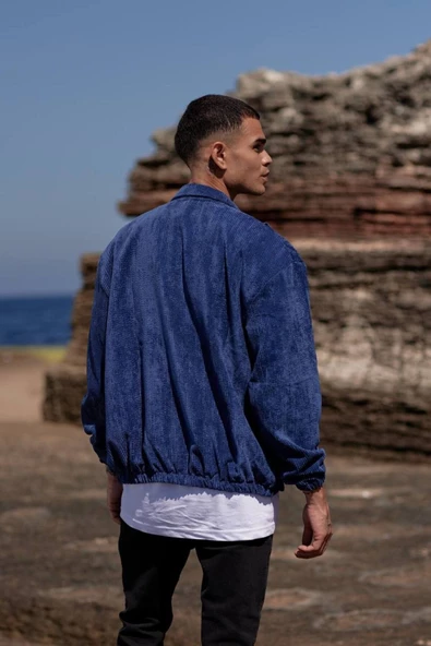 Kadife Oversize Erkek Mont & Ceket Mavi - 4