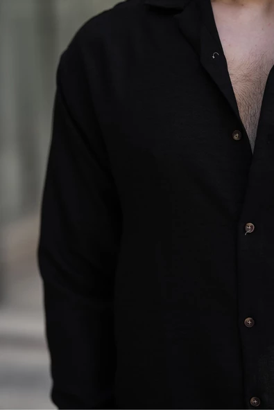 Cepsiz Keten Erkek Gömlek Siyah - 3