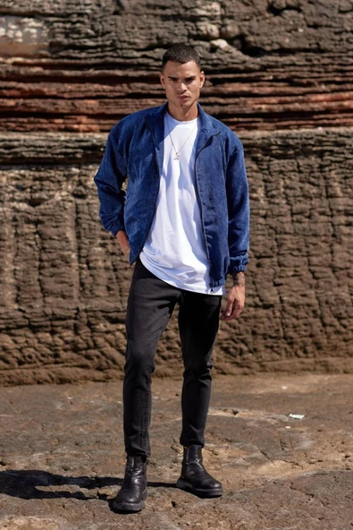 Kadife Oversize Erkek Mont & Ceket Mavi - 3