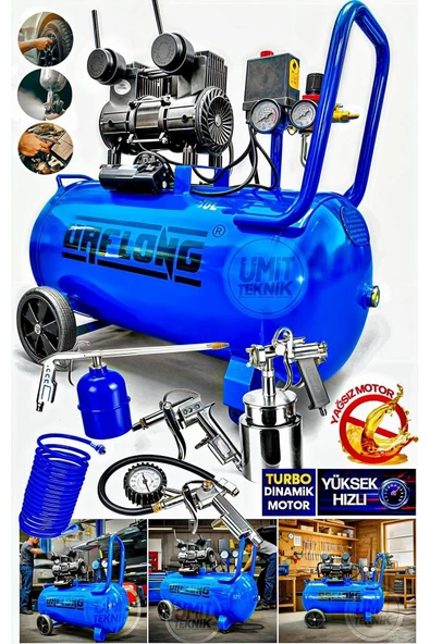 Yüksek Hızlı Yağsız Sessiz  Bakır Sargı Turbo Motor 50LT  Süper Hızlı Dolum Hava Kompresörü 5Li Set