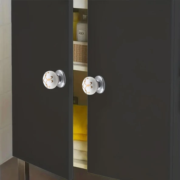 Eymen Polimer Düğme Kulp Beyaz Krom Mobilya Mutfak Çekmece Dolap Kulpu Kulbu Kulpları 5 ADET - Resim 4