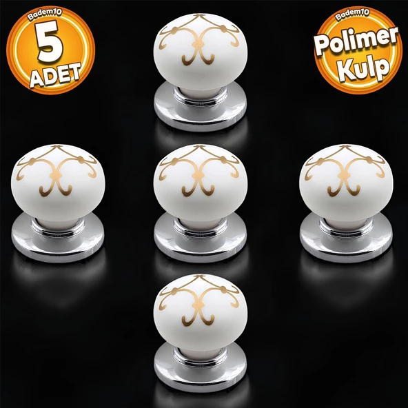 Eymen Polimer Düğme Kulp Beyaz Krom Mobilya Mutfak Çekmece Dolap Kulpu Kulbu Kulpları 5 ADET ürün görseli