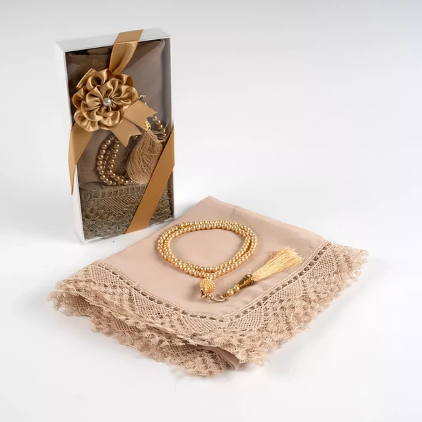 Namaz Örtüsü (Şal) + Tesbih Hediye Seti (Gold) - 2