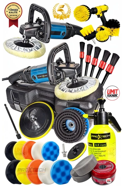 Full Detay 30 Parça 6 Kademe Ayarlı Polisaj Makinesi Koltuk Yıkama Zımpara Pasta Cila Takım - Resim 3