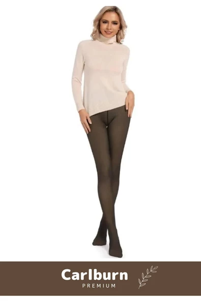 Nefes Alabilen Peluş Kışlık İnceIçi Polarlı Dokuma Siyah Şık Ten Görünümlü Termal Külotlu Çorap Tayt - 5