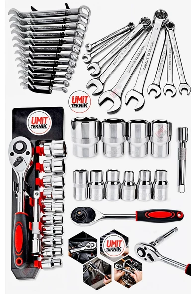 Premium 24 Parça 12 Kombin Anahtar Set 1/2 Krom Cırcır Lokma Takım Set - Resim 2