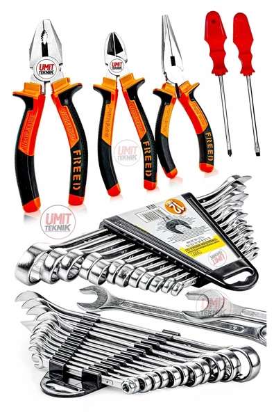 17 Parça Kombin Anahtar Takım Pense Kargaburun Yankeski Yıldız Tornavida Set - Resim 4