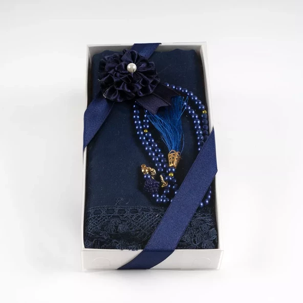 Namaz Örtüsü (Şal) + Tesbih Hediye Seti (Lacivert)