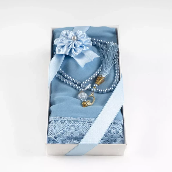 Namaz Örtüsü (Şal) + Tesbih Hediye Seti (Mavi) - 2