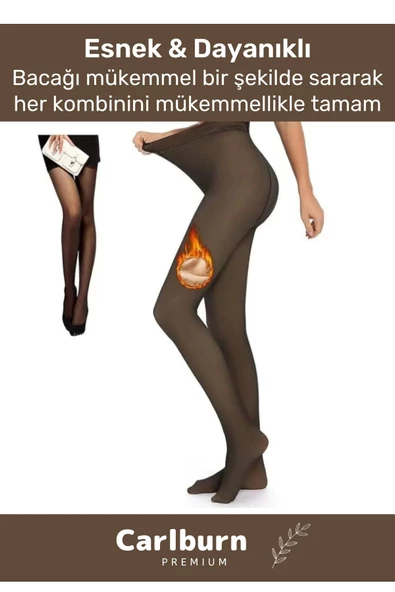 Nefes Alabilen Peluş Kışlık İnceIçi Polarlı Dokuma Siyah Şık Ten Görünümlü Termal Külotlu Çorap Tayt - 2