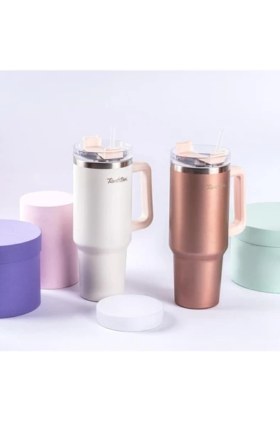 Tantitoni Move Füme Paslanmaz Çelik Pipetli Termos Bardak 1.2l - Resim 2