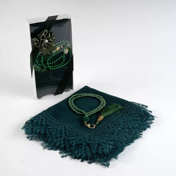 Namaz Örtüsü (Şal) + Tesbih Hediye Seti (Yeşil) - 2