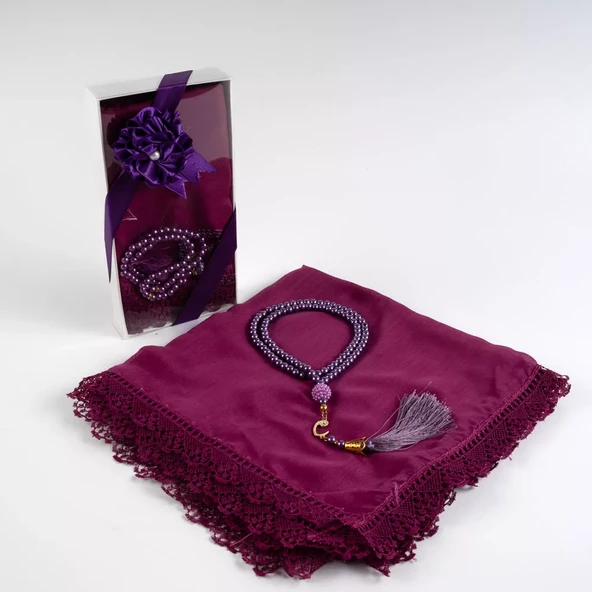 Namaz Örtüsü (Şal) + Tesbih Hediye Seti (Mor) - 2