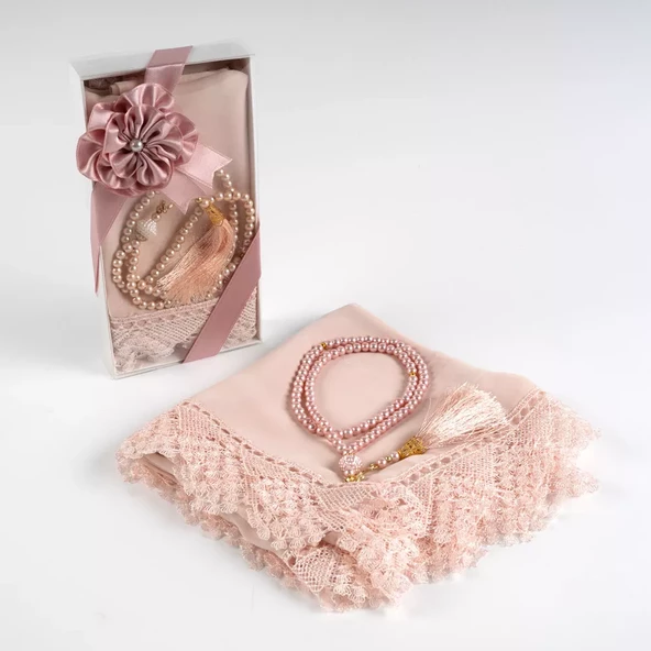 Namaz Örtüsü (Şal) + Tesbih Hediye Seti (Pudra Pembe) - 2