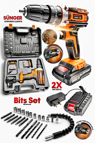 Darbeli Güçlendirilmiş Pil Prime 99658PROX Metal Şanzuman Çift Akülü Vidalama Pro Çanta MatkapTakım - 2