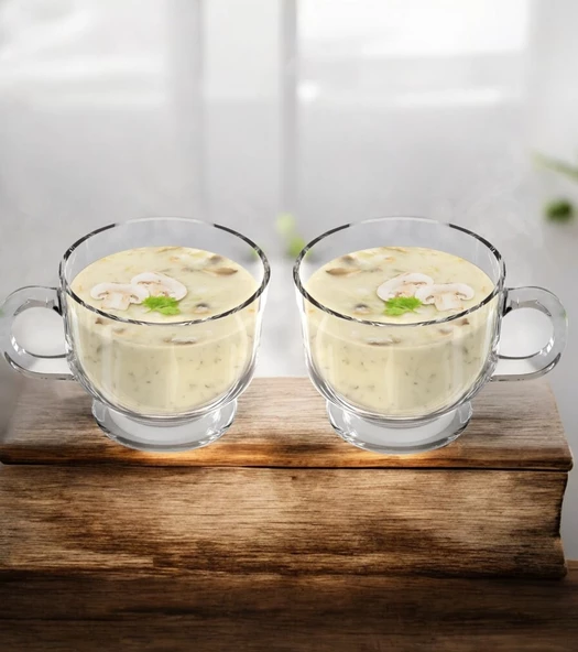 2'li Lüks Kristal Cam Bardak Seti Kulplu Magnolya Tatlı Kasesi Tatlılık Kase Kupa 410ml - 2