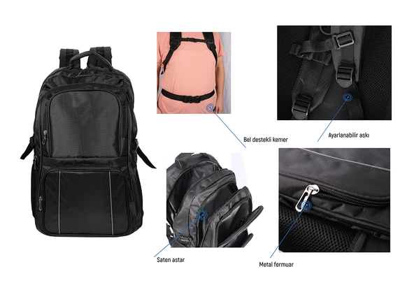 Bagacar Recaro Günlük ve Okul Sırt Çantası Siyah - 8