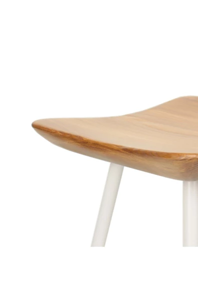 Tabure Sandalye 47 Cm Beyaz Cm Kavisli Kare Oturma Yeri Bar Taburesi Ahşap Demir Ayaklı - 6