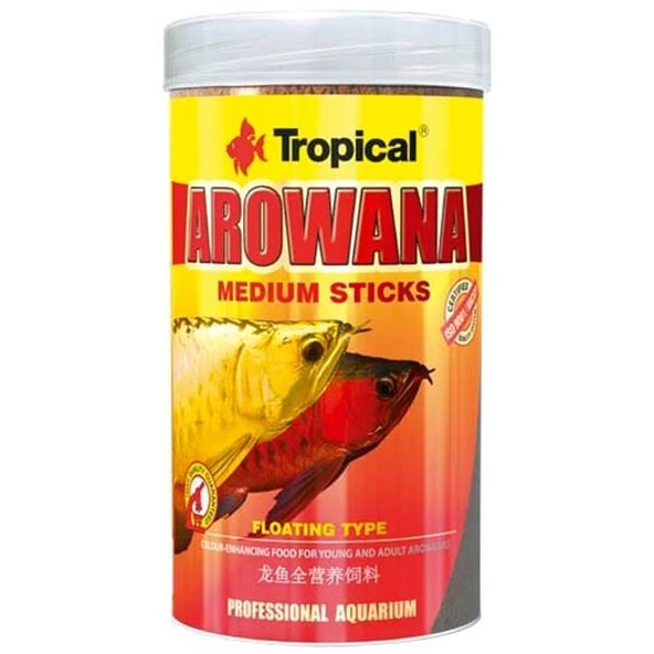 Tropical Arowana Sticks Genç Arowanalar için Renklendirici Balık Yemi Medium 250 Ml 90 Gr