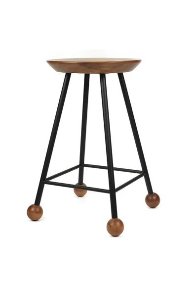 Tabure Sandalye 55 Cm Yuvarlak Oturma Yeri Bar Taburesi Ahşap Demir Ayaklı Ahşap Topuzlu Modern - 5