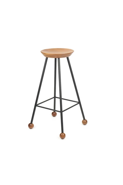 Tabure Sandalye Bar Taburesi Ahşap Demir Ayaklı Ahşap Topuzlu Modern Rahat 75 Cm - 3