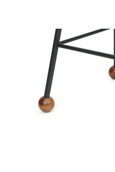 Tabure Sandalye Bar Taburesi 75 Cm Kavisli Kare Oturma Yeri Tabure Ahşap Demir Ayaklı Ahşap Topuzlu - 2