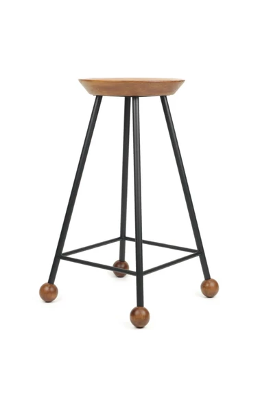 Tabure Sandalye Bar Taburesi Ahşap Demir Ayaklı Ahşap Topuzlu Modern Rahat 65 Cm - 3