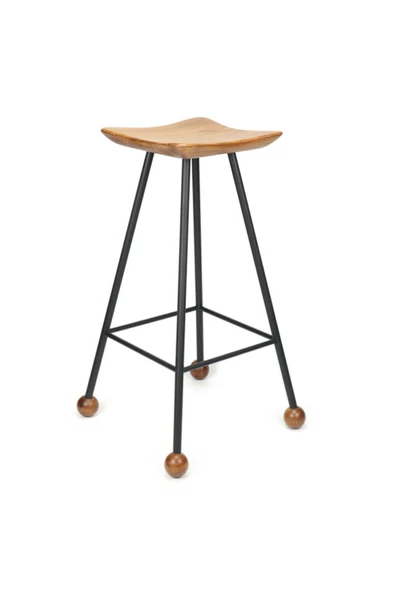 Tabure Sandalye Bar Taburesi 75 Cm Kavisli Kare Oturma Yeri Tabure Ahşap Demir Ayaklı Ahşap Topuzlu - 3
