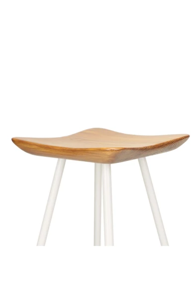 Tabure Sandalye 75 Cm Beyaz Cm Kavisli Kare Oturma Yeri Bar Taburesi Ahşap Demir Ayaklı - 4