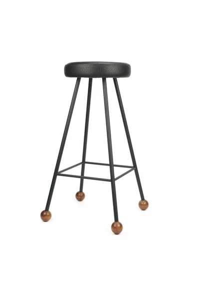Tabure Sandalye Bar Taburesi Döşemeli Demir Ayaklı Ahşap Topuzlu Modern Rahat 75 Cm - 4