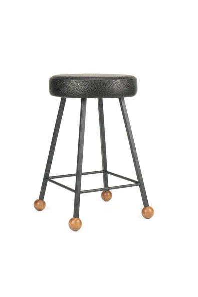 Tabure Sandalye 47 Cm Bar Taburesi Suni Döşeme Oturma Yeri Kare Demir Ayaklı Ahşap Topuz - 4