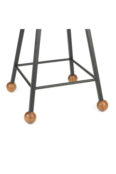 Tabure Sandalye Bar Taburesi 47 Cm Kavisli Yuvarlak Oturma Yeri Kare Demir Ahşap Topuz - 4