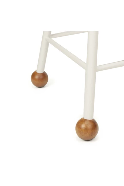 Tabure Sandalye Ahşap Beyaz 47 Cm - Metal Ayaklı - Yuvarlak Dolu Demir - Yuvarlak Oturma Yeri - 2
