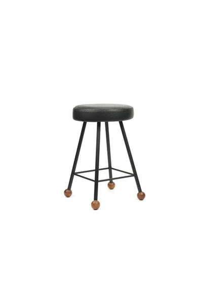 Tabure Sandalye 47 Cm Bar Taburesi Döşemeli Demir Ayaklı Ahşap Topuzlu Modern Rahat - 2